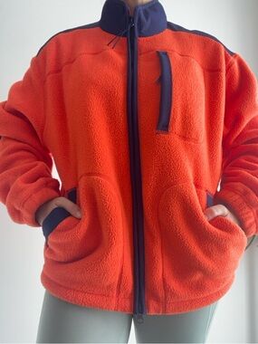 Outdoor Voices Orange and Navy Teddy Fleece Jacket